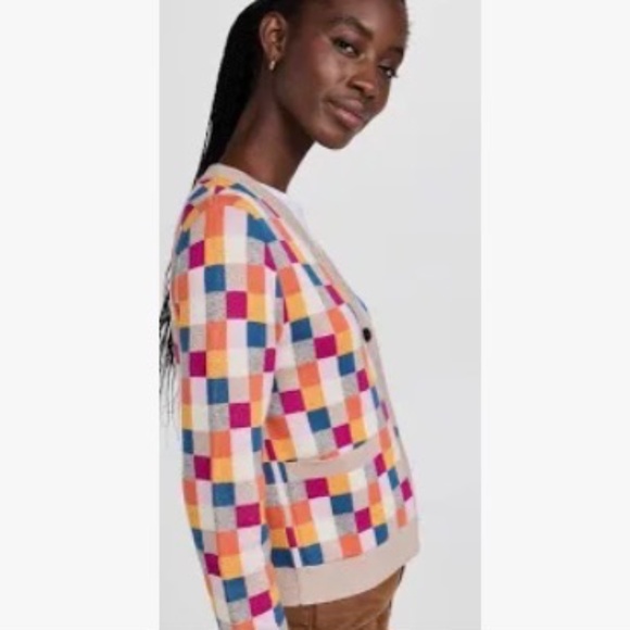 KULE The Capucine Multicolor Checkered Button Front Cardigan Women’s Large - Picture 3 of 13